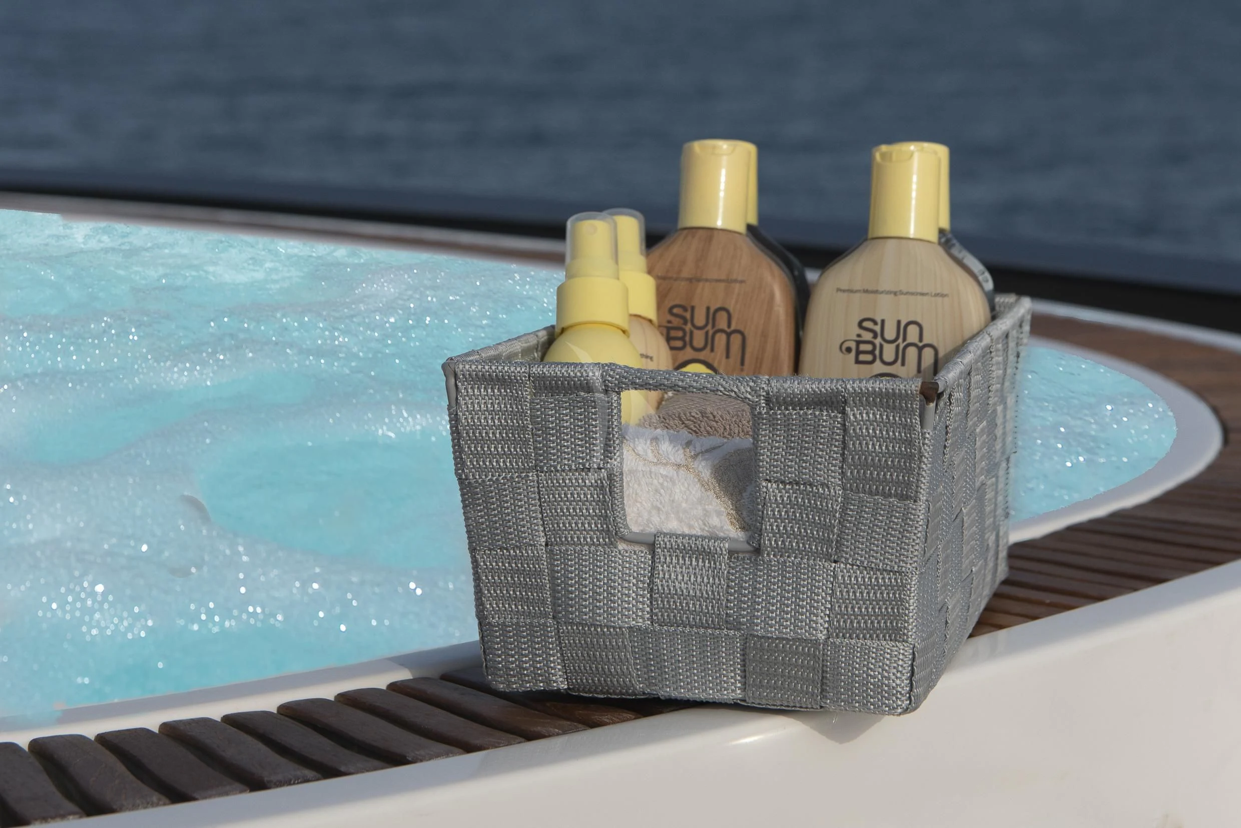 a bottle of oil on a tray aboard ORSO 3 Yacht for Sale