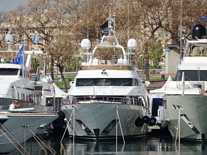a group of boats are parked in a harbor aboard ORSO 3 Yacht for Sale