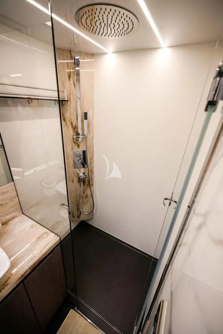 a bathroom with a shower aboard FG STAR Yacht for Charter