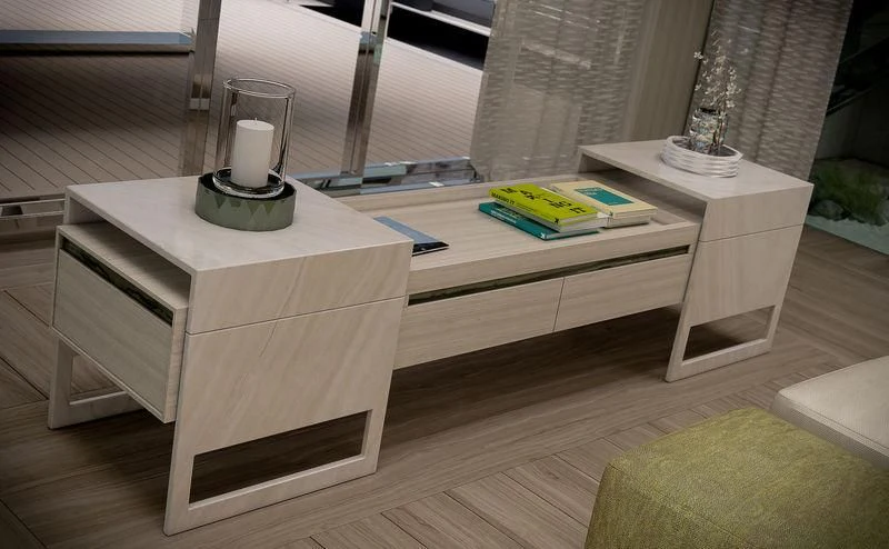 a white desk with a lamp on it aboard ICE 68 Yacht for Sale