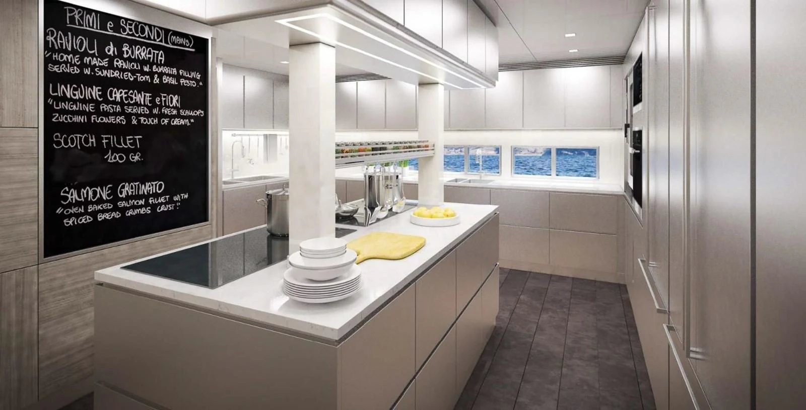 a kitchen with a countertop aboard ICE 68 Yacht for Sale