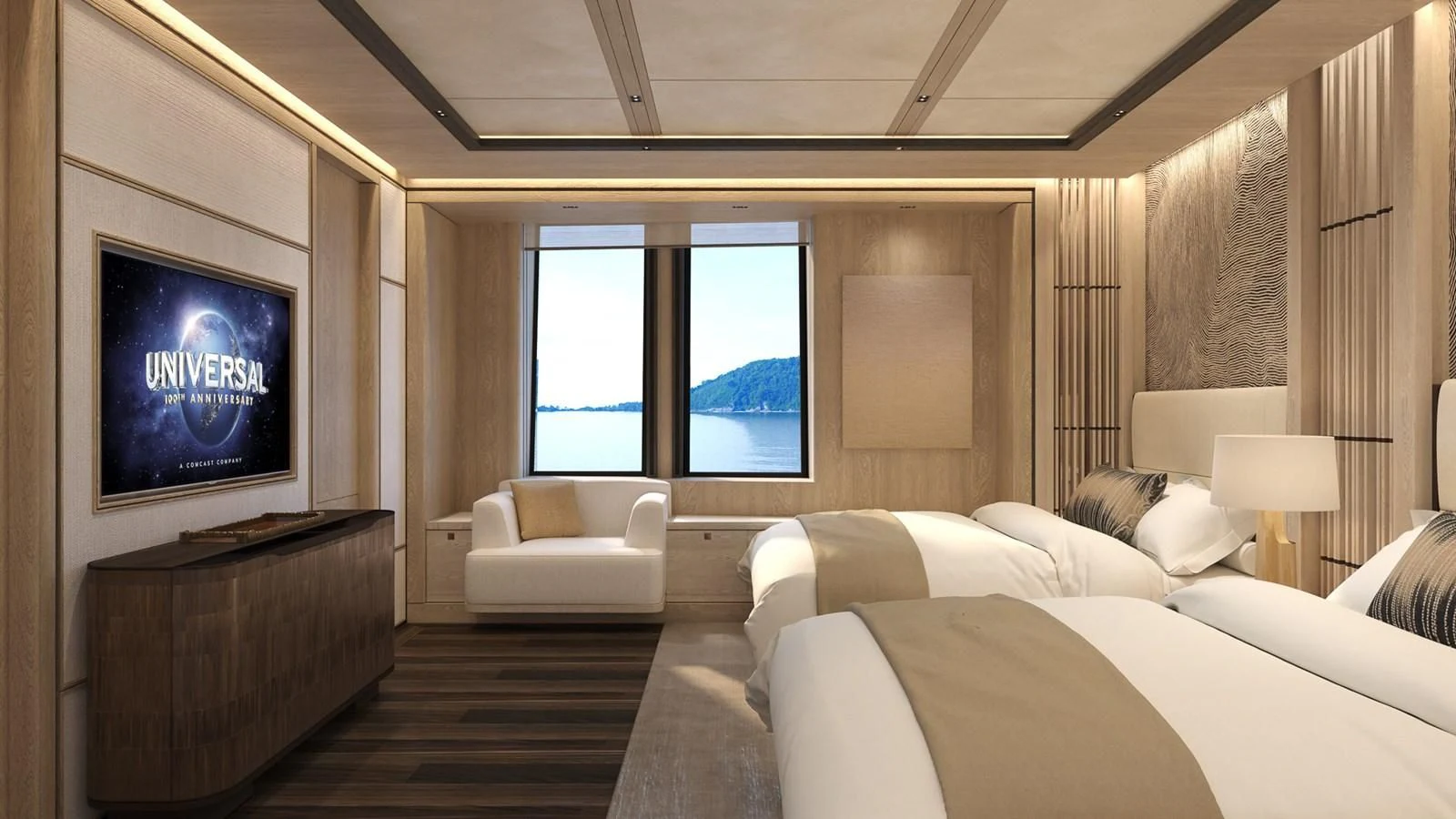 a room with a bed and a tv aboard ICE 68 Yacht for Sale