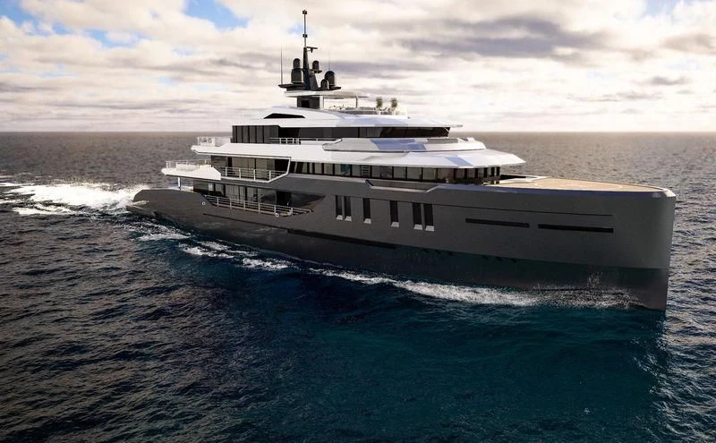 a large white boat in the water aboard ICE 68 Yacht for Sale