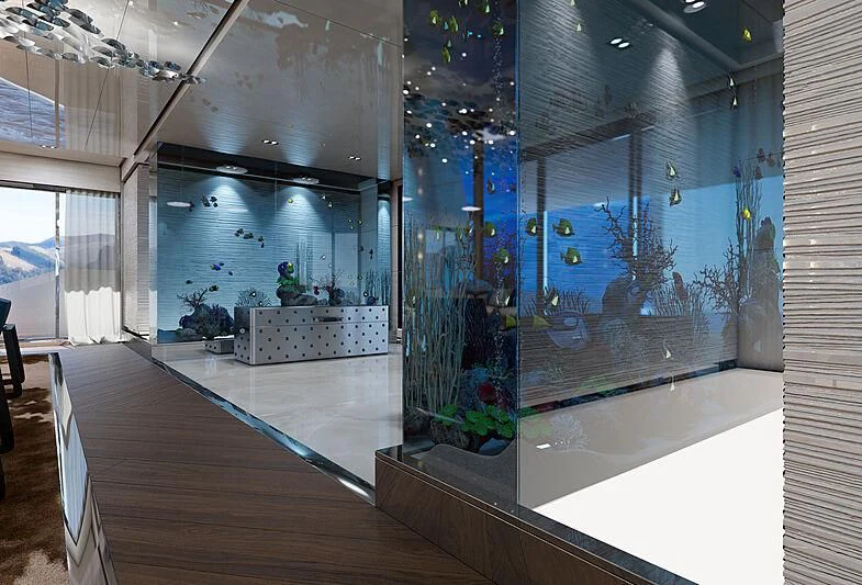 a room with a large glass wall aboard ICE 68 Yacht for Sale