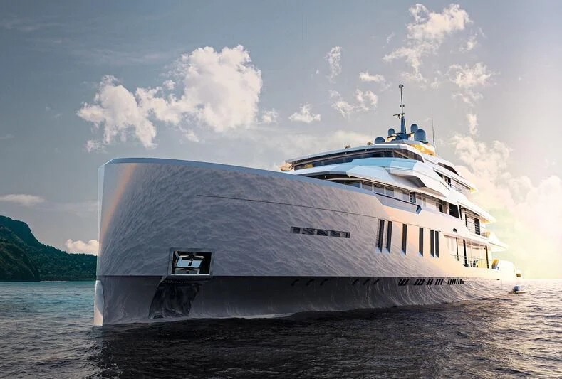 a large boat on the water aboard ICE 68 Yacht for Sale