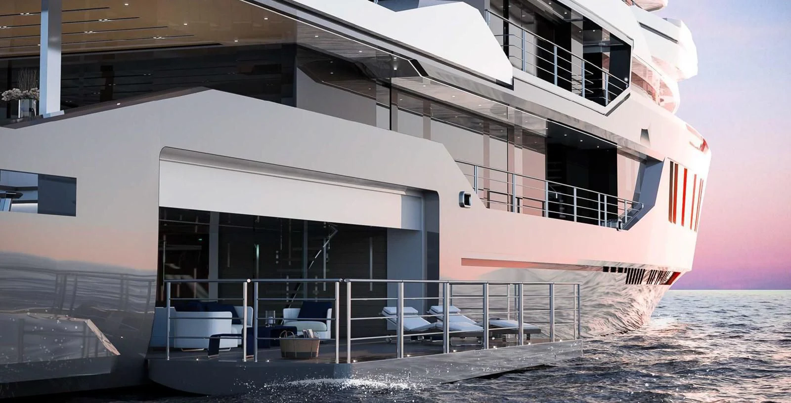 a building with a beach and water aboard ICE 68 Yacht for Sale