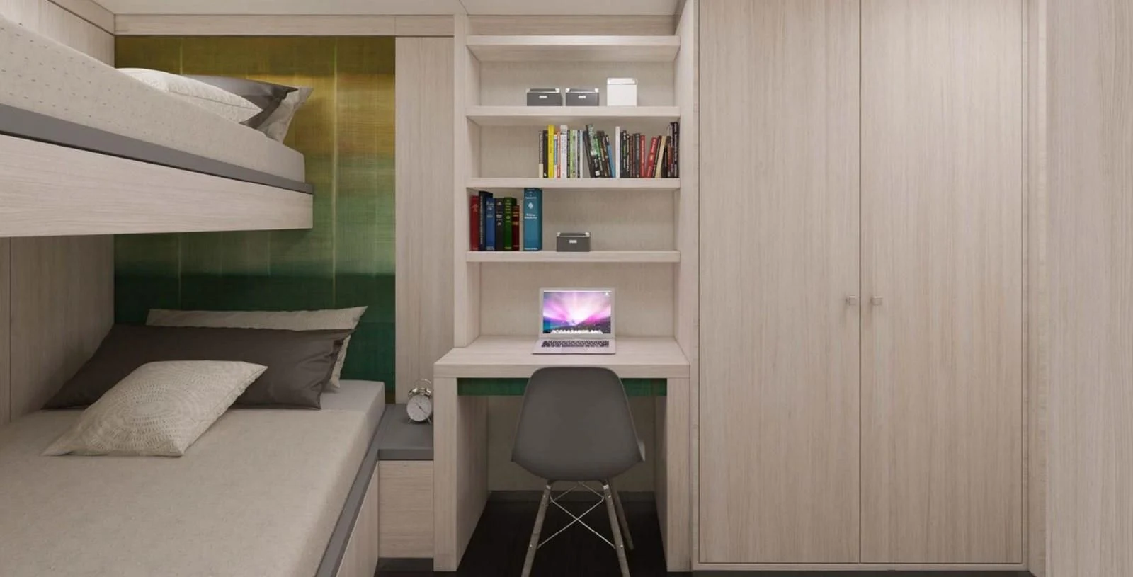 a room with a bed and a desk aboard ICE 68 Yacht for Sale