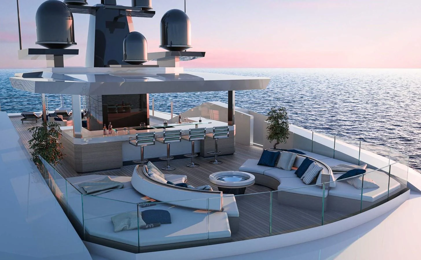 a large swimming pool with a deck and chairs on the deck aboard ICE 68 Yacht for Sale