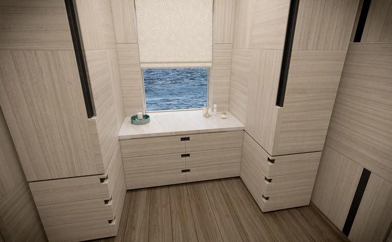 a bathroom with a sink and cabinets aboard ICE 68 Yacht for Sale