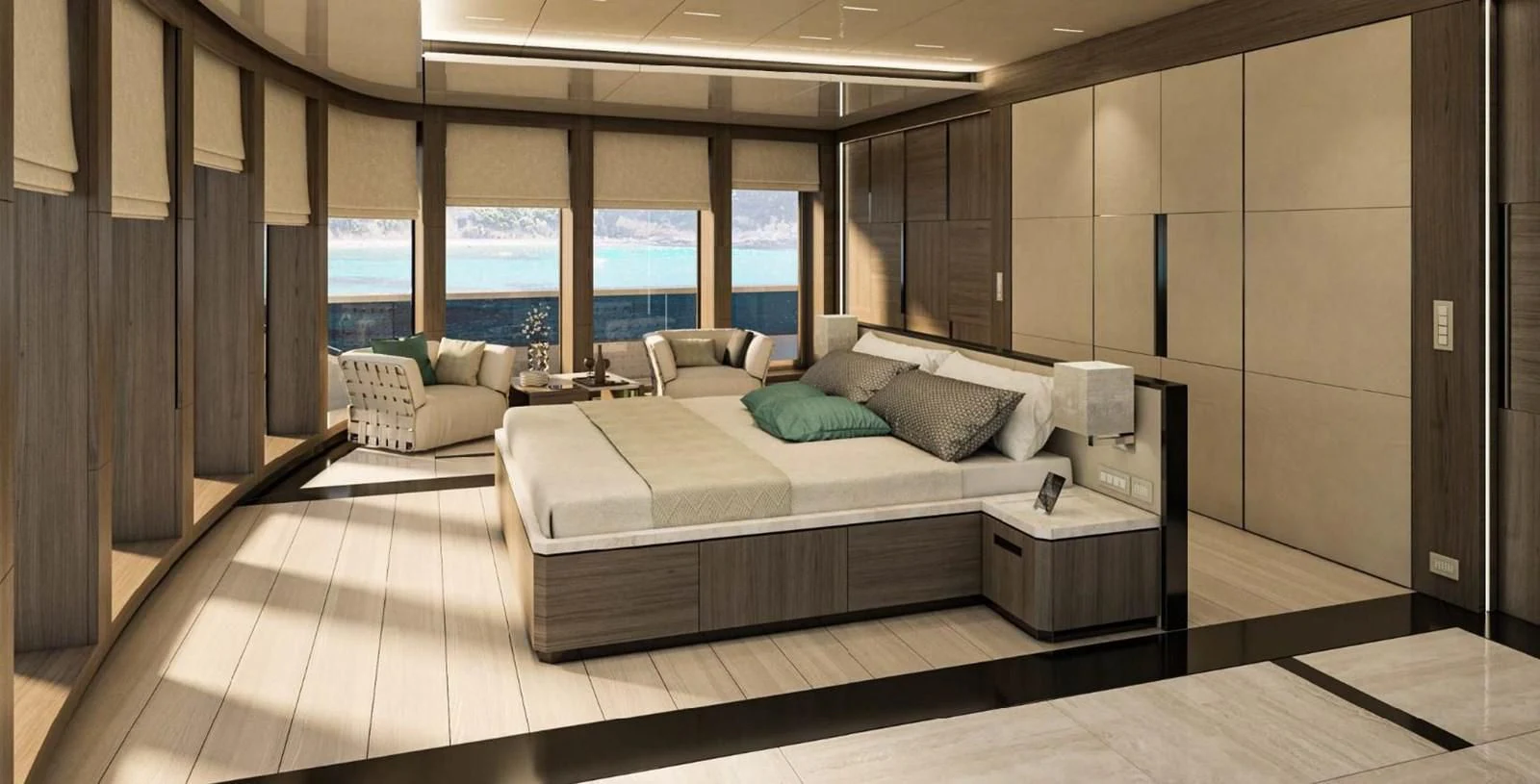 a room with a bed and a desk aboard ICE 68 Yacht for Sale