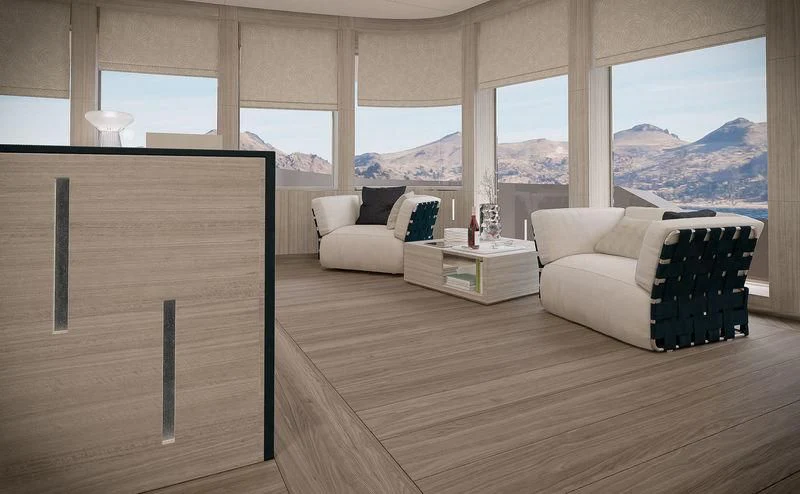 a room with a table and chairs aboard ICE 68 Yacht for Sale
