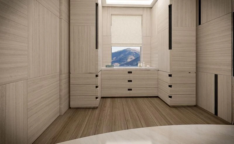 a room with a window and a wood floor aboard ICE 68 Yacht for Sale