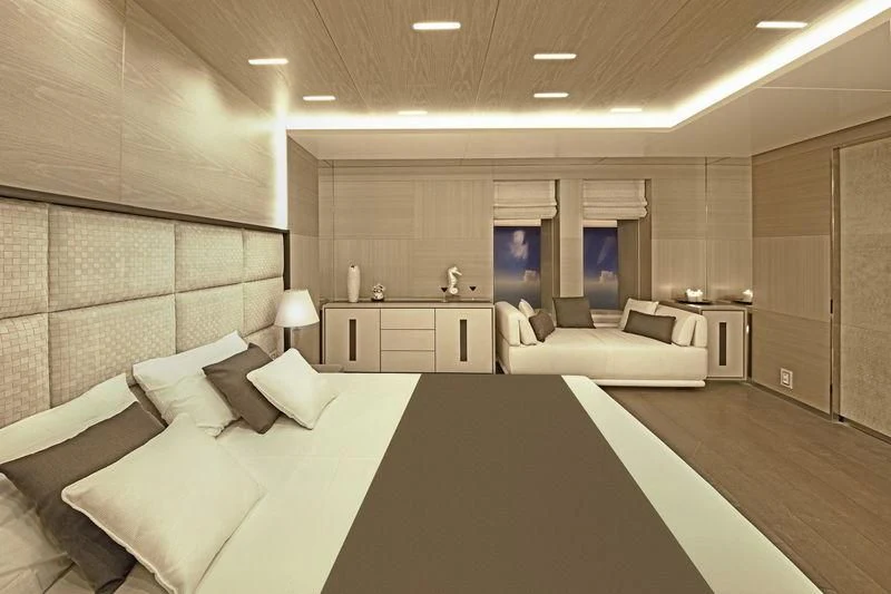 a room with a bed and a table aboard ICE 68 Yacht for Sale