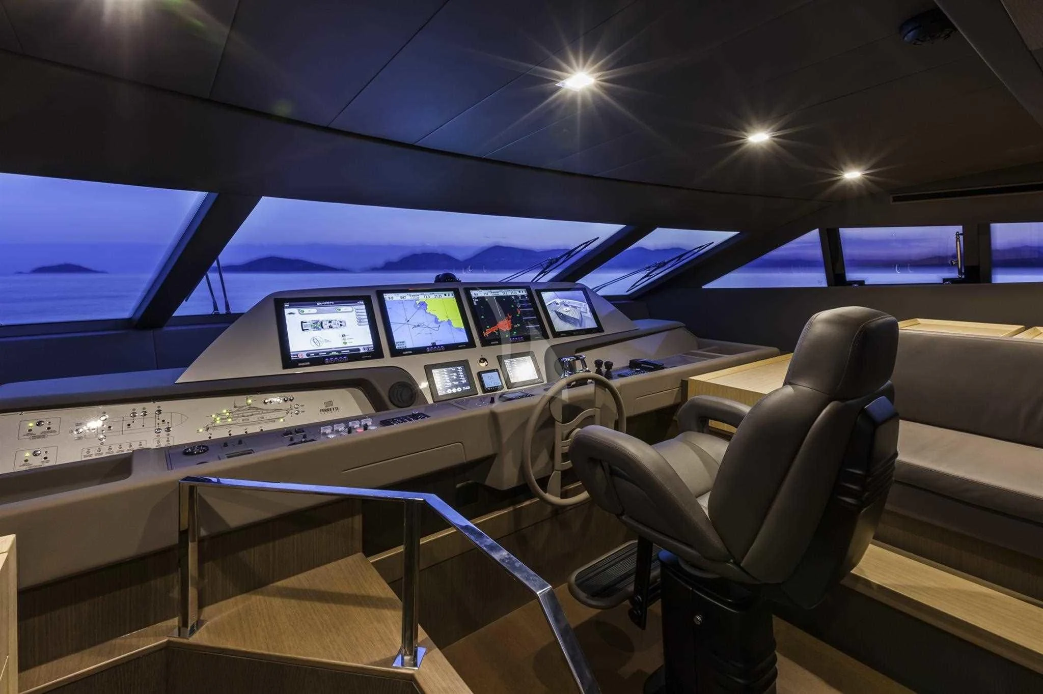 inside of a vehicle with computers aboard IVA Yacht for Sale