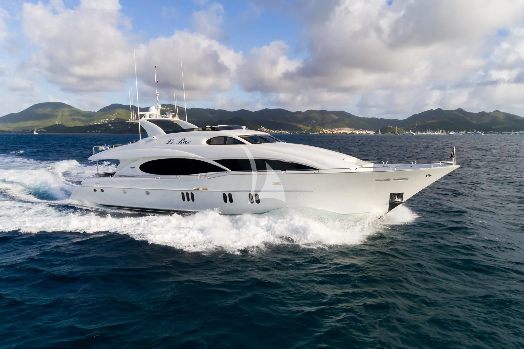 a white yacht on the water aboard LE REVE Yacht for Sale