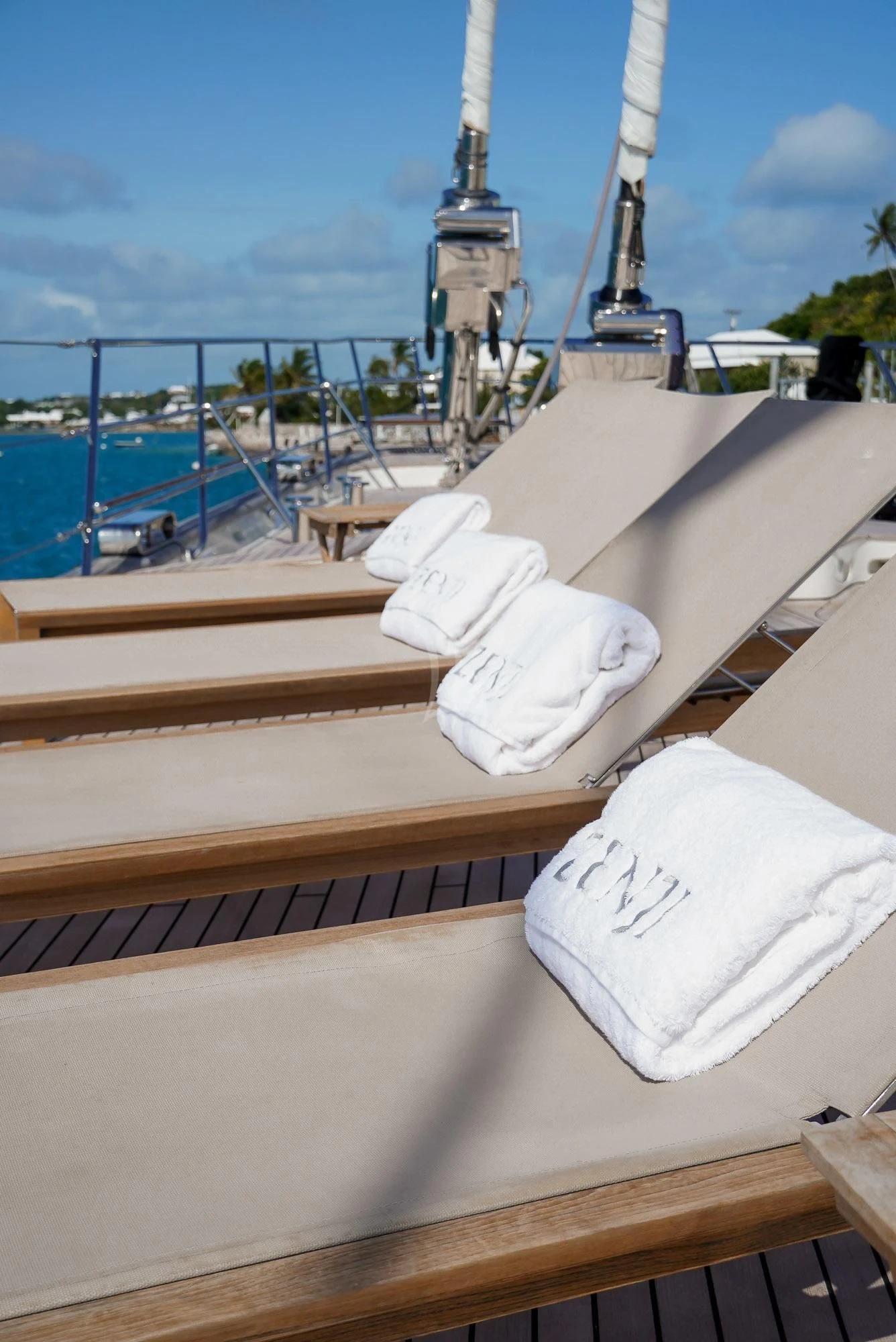 a white towel on a deck aboard ZENJI Yacht for Sale