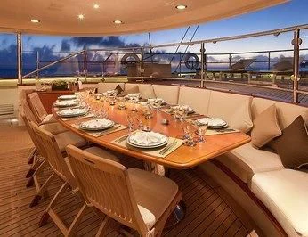 a table set for a meal aboard ZENJI Yacht for Sale