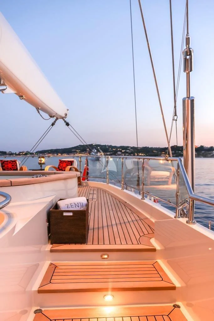 a deck with a boat on it aboard ZENJI Yacht for Sale