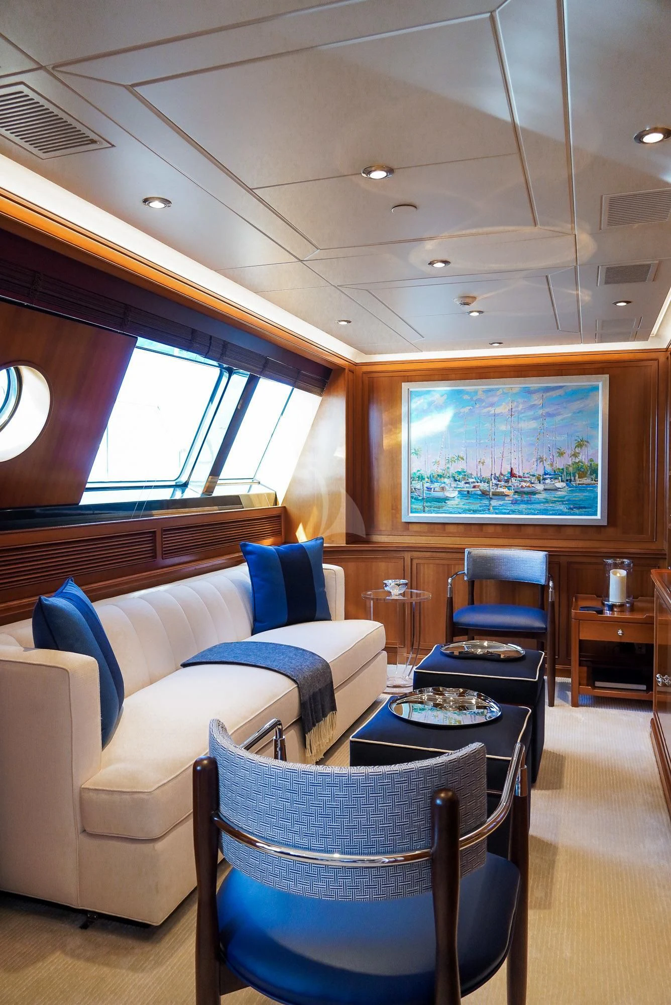 a room with a couch and a television aboard ZENJI Yacht for Sale