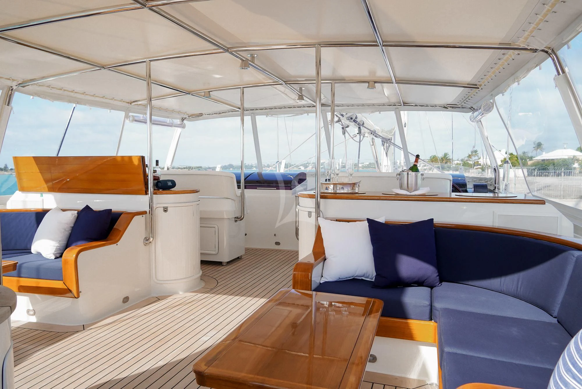 a boat with a table and chairs aboard ZENJI Yacht for Sale