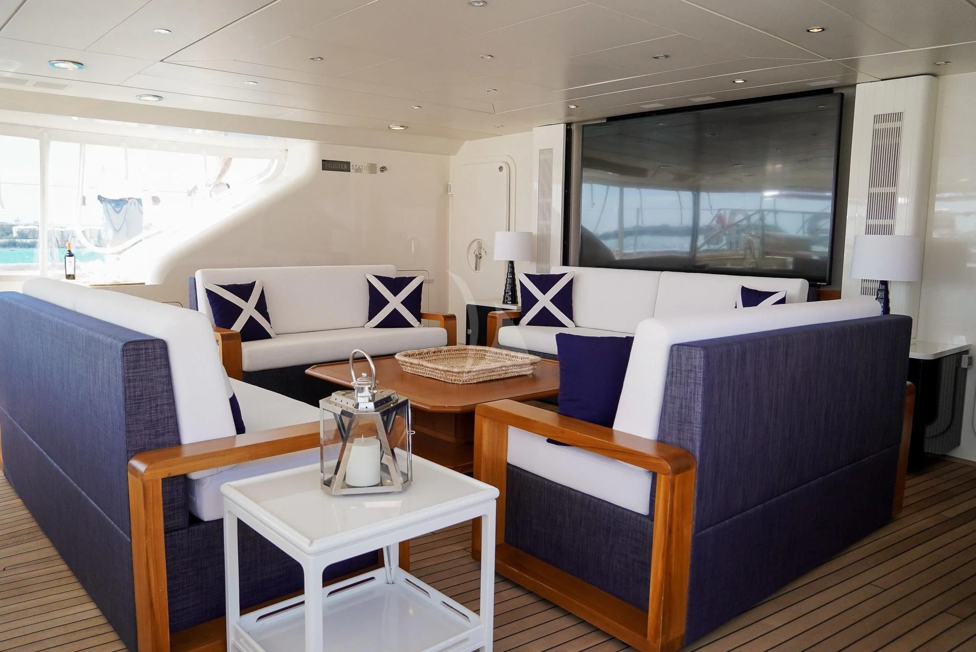 a room with a bed and a table aboard ZENJI Yacht for Sale