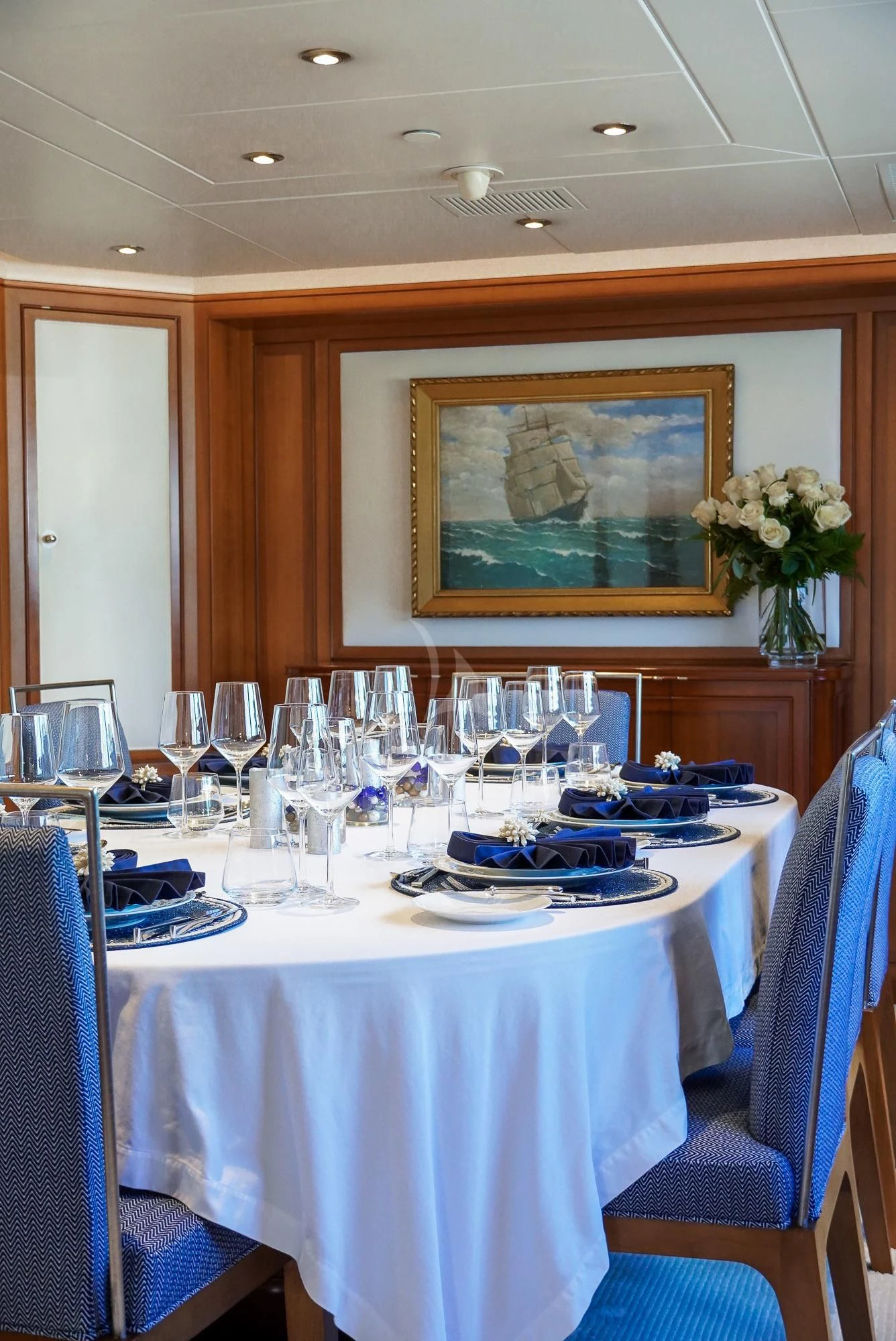 a table set for a dinner aboard ZENJI Yacht for Sale