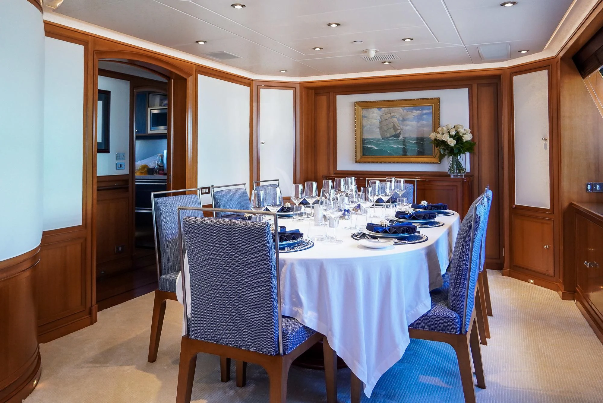 a dining room with a table aboard ZENJI Yacht for Sale