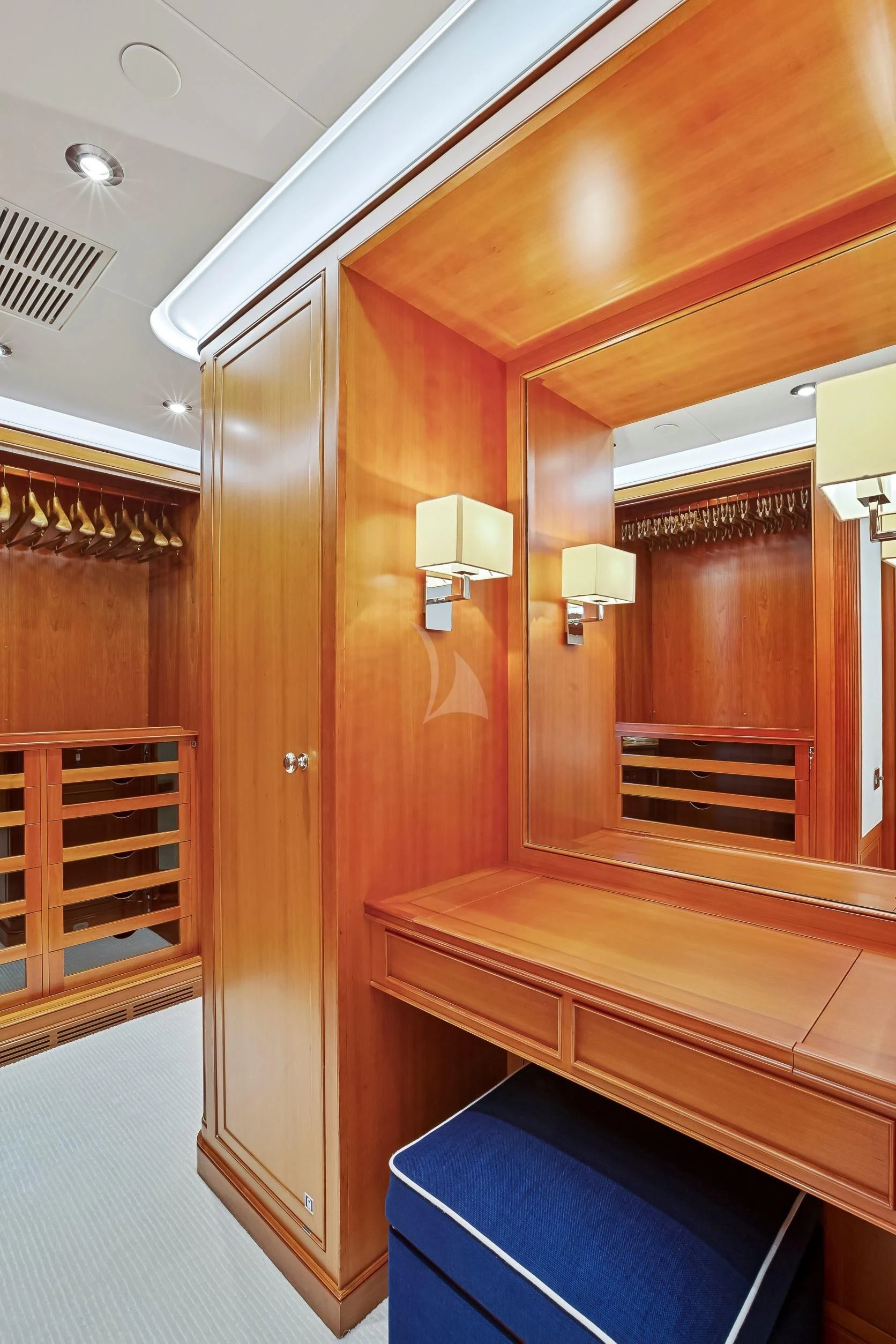 a room with wooden cabinets aboard ZENJI Yacht for Sale