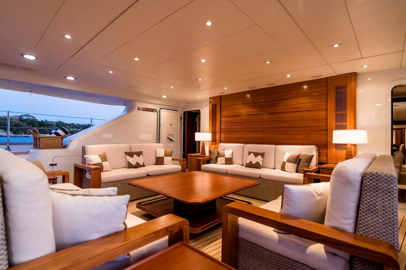 a living room with a large window aboard ZENJI Yacht for Sale