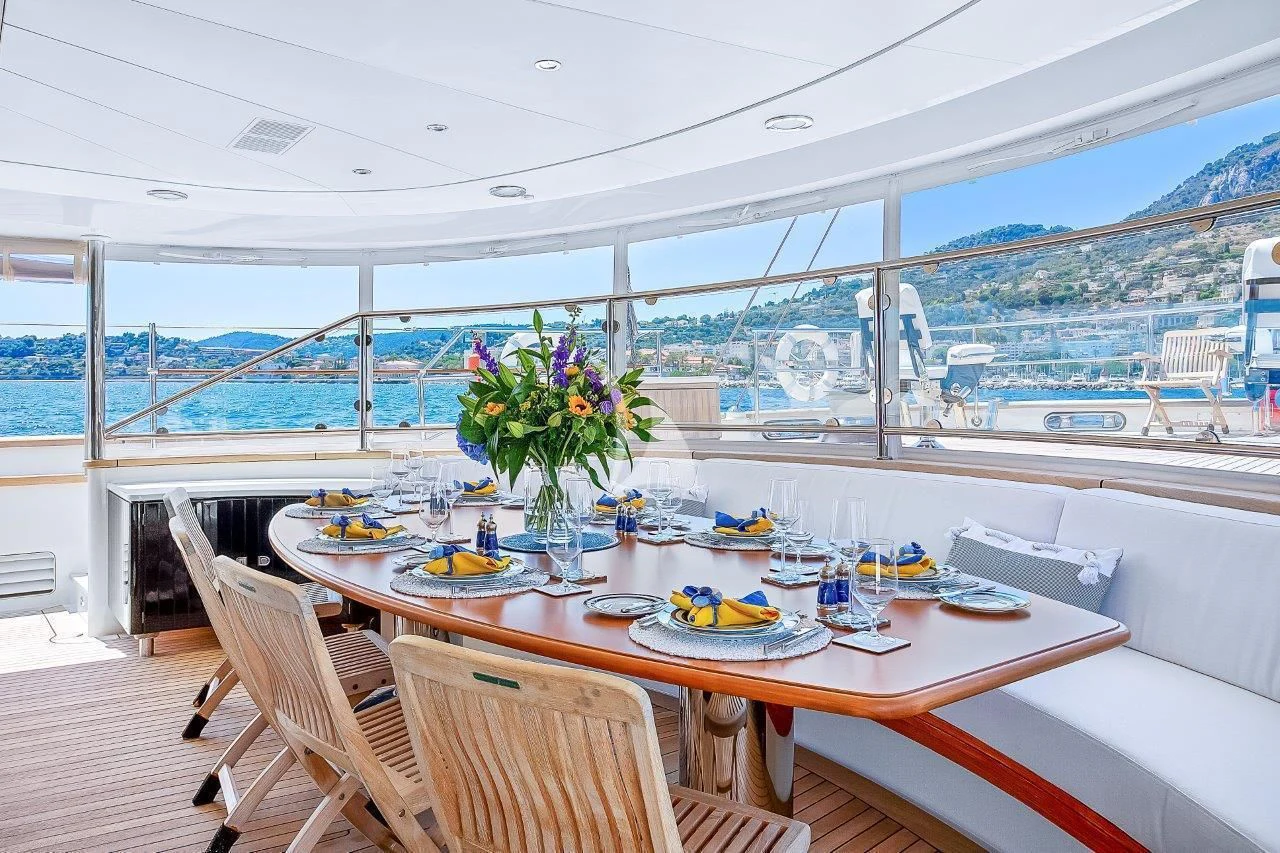 a table set for a meal aboard ZENJI Yacht for Sale