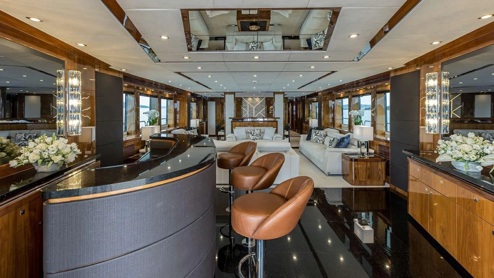 a kitchen and living room aboard KATARIINA I Yacht for Sale