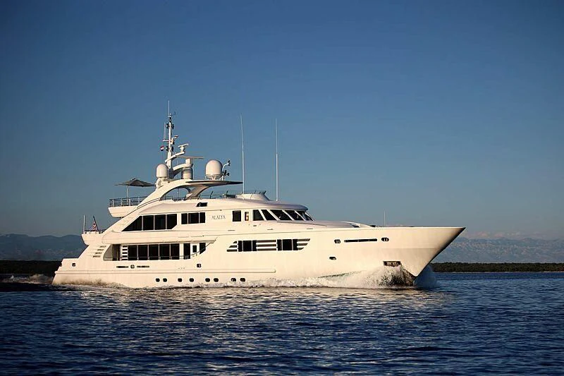 a large white boat in the water aboard ALALYA Yacht for Sale