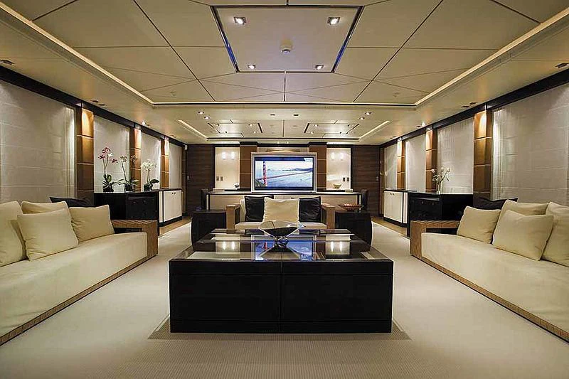 a living room with a large tv aboard ALALYA Yacht for Sale