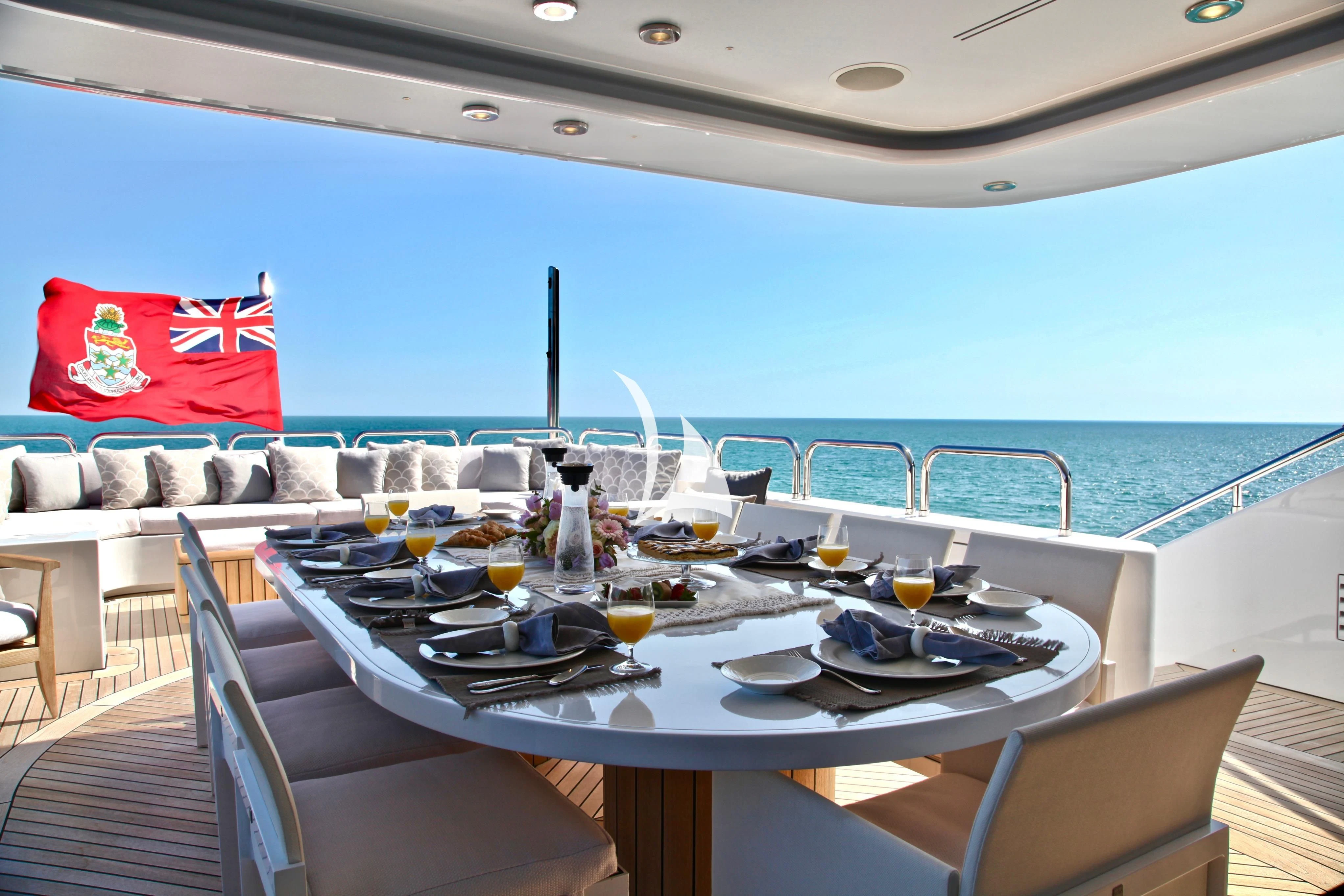 a table with plates and food on it aboard ALALYA Yacht for Sale