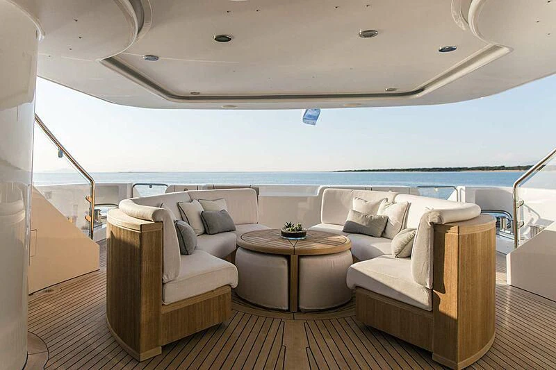 a living room with a large window aboard ALALYA Yacht for Sale