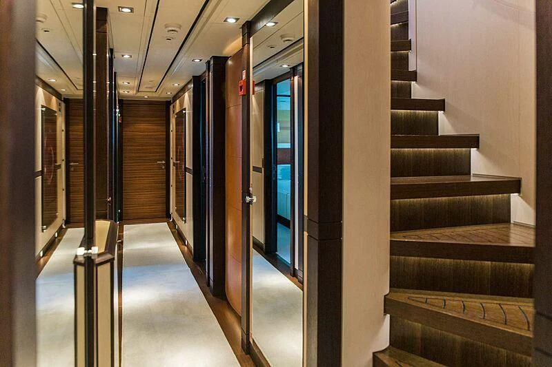 a hallway with a set of doors aboard ALALYA Yacht for Sale