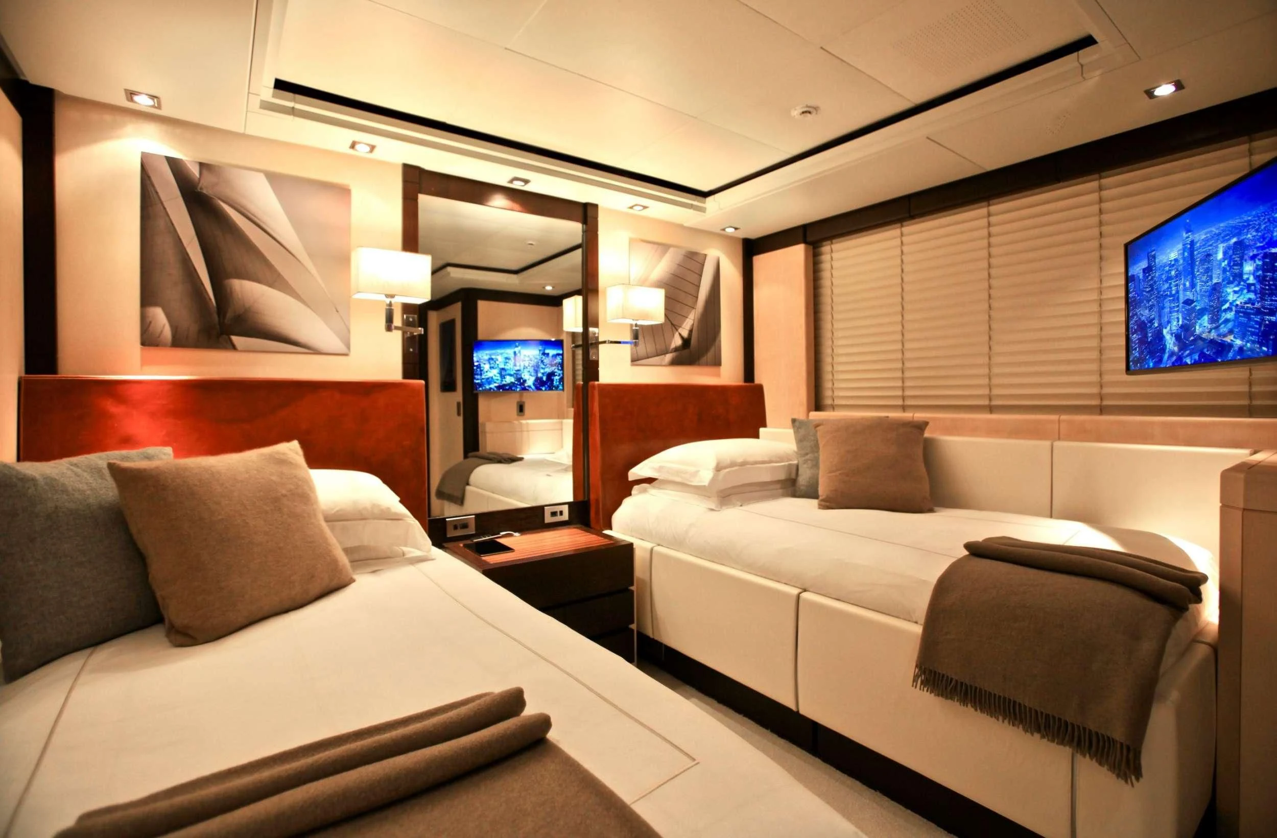 a room with two beds aboard ALALYA Yacht for Sale