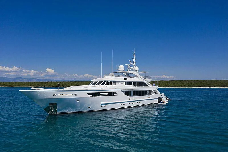 a white boat in the water aboard ALALYA Yacht for Sale