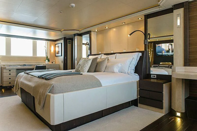 a bed in a room aboard ALALYA Yacht for Sale