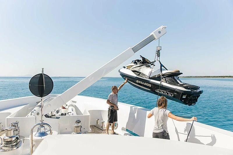 a couple of people on a boat aboard ALALYA Yacht for Sale
