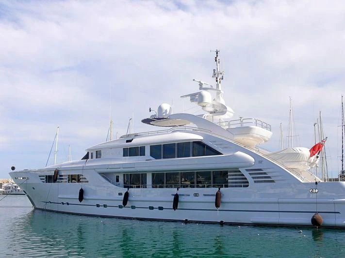 a white yacht in the water aboard ALALYA Yacht for Sale