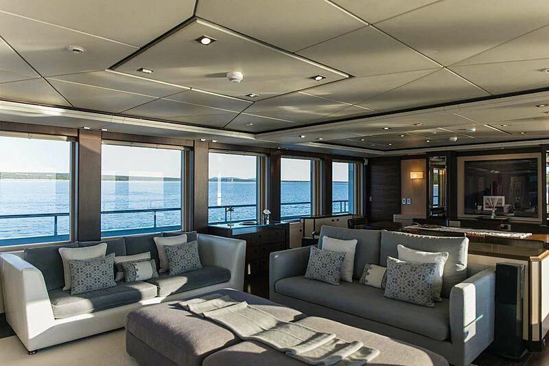 a living room with a large window aboard ALALYA Yacht for Sale
