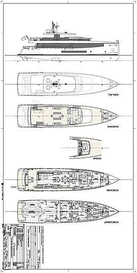 diagram, engineering drawing aboard KAMINO Yacht for Sale