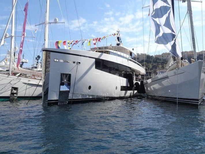 several boats in a harbor aboard KAMINO Yacht for Sale