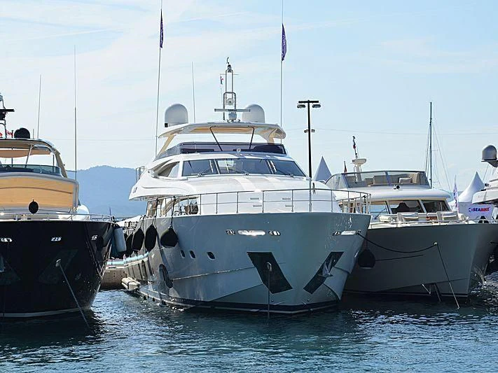 several boats are parked in the water aboard THINK BIG Yacht for Sale