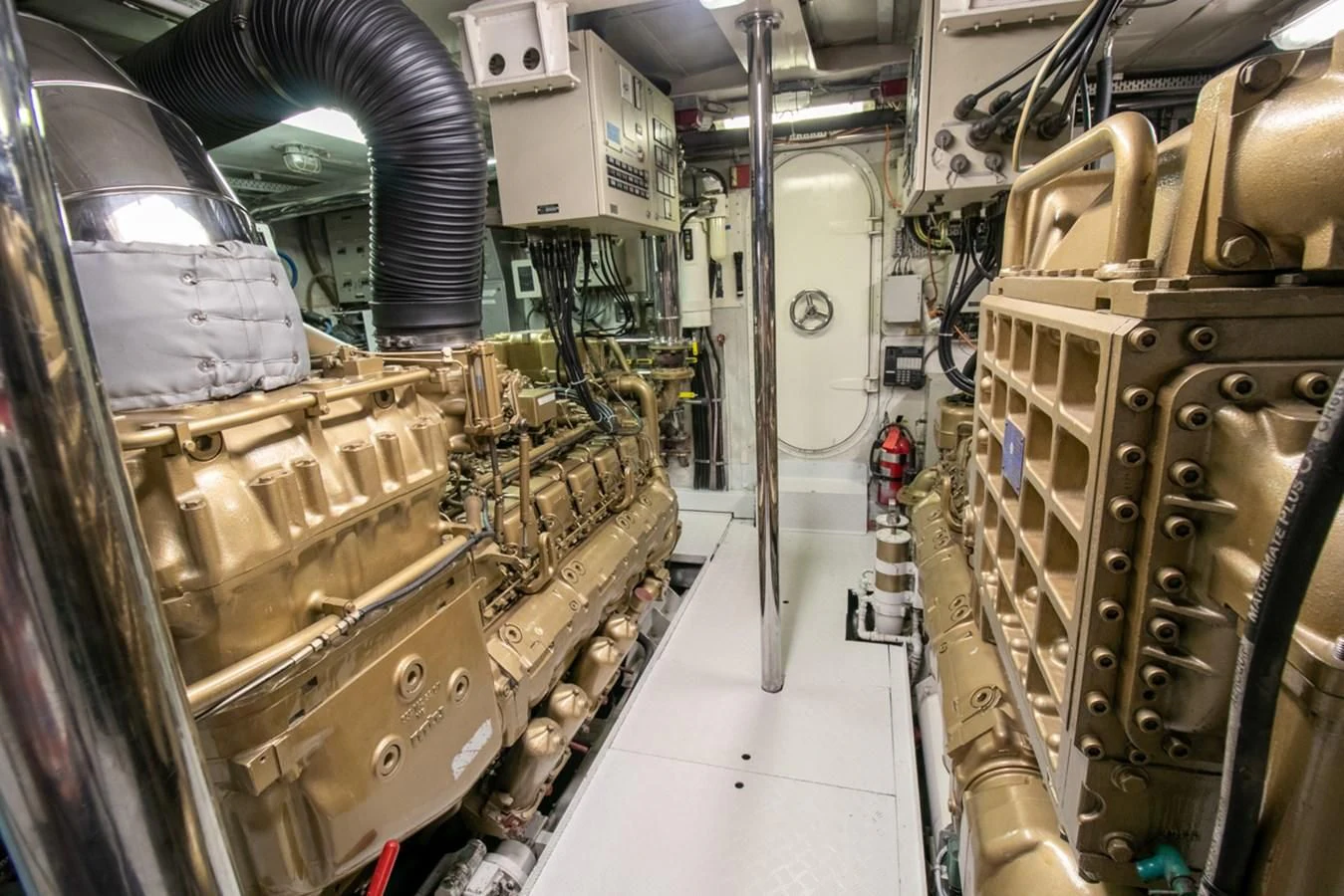 a large machine with many pipes aboard SHALIMAR Yacht for Sale