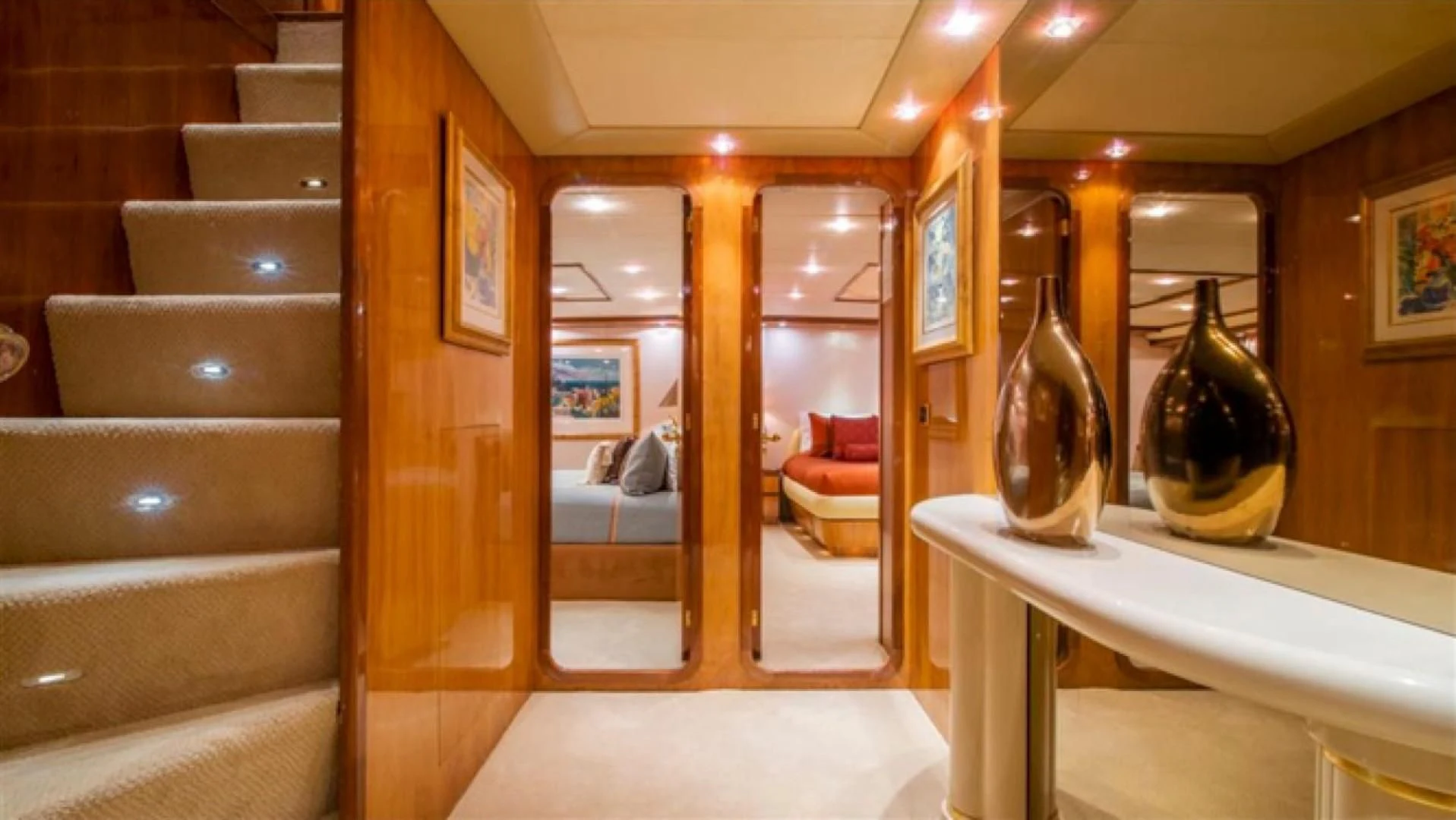 a bathroom with a sink and a mirror aboard SHALIMAR Yacht for Sale