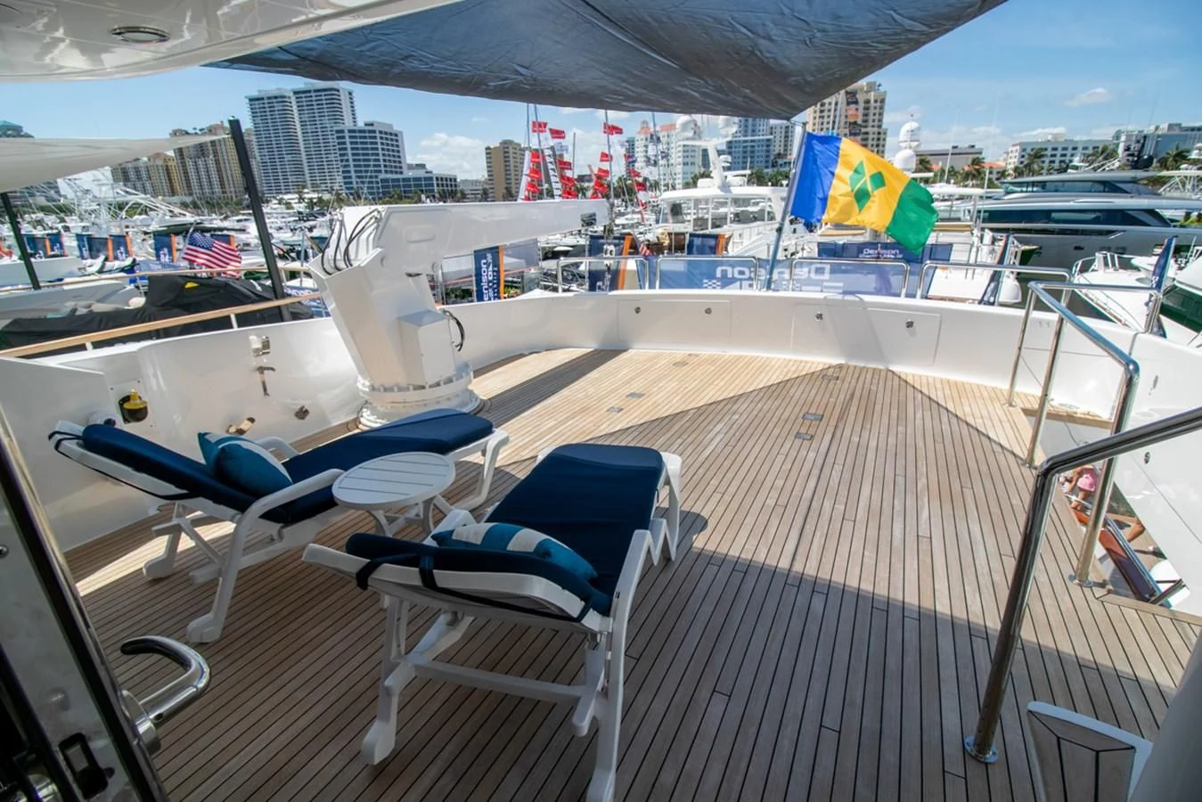 a deck with chairs on it aboard SHALIMAR Yacht for Sale