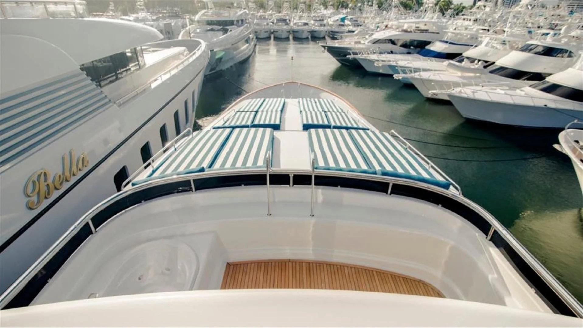 a group of boats in a harbor aboard SHALIMAR Yacht for Sale
