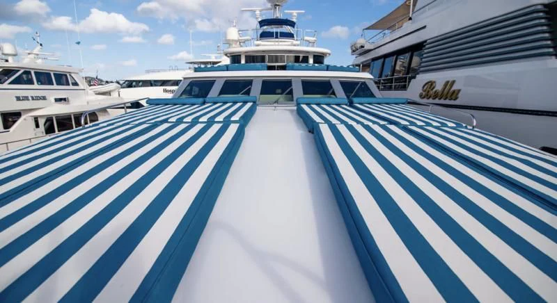 a group of boats in a harbor aboard SHALIMAR Yacht for Sale
